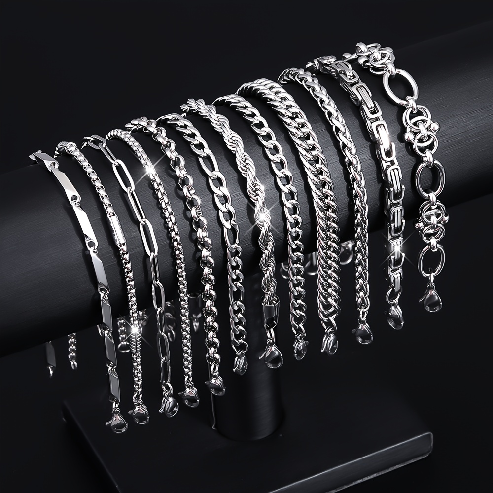 10pcs Unisex Stainless Steel Bangle Bracelet Set